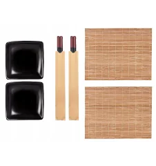 Set 6 Pièces De Sushi En Bambou Noir Et Céramique