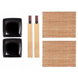 Set 6 Pièces De Sushi En Bambou Noir Et Céramique