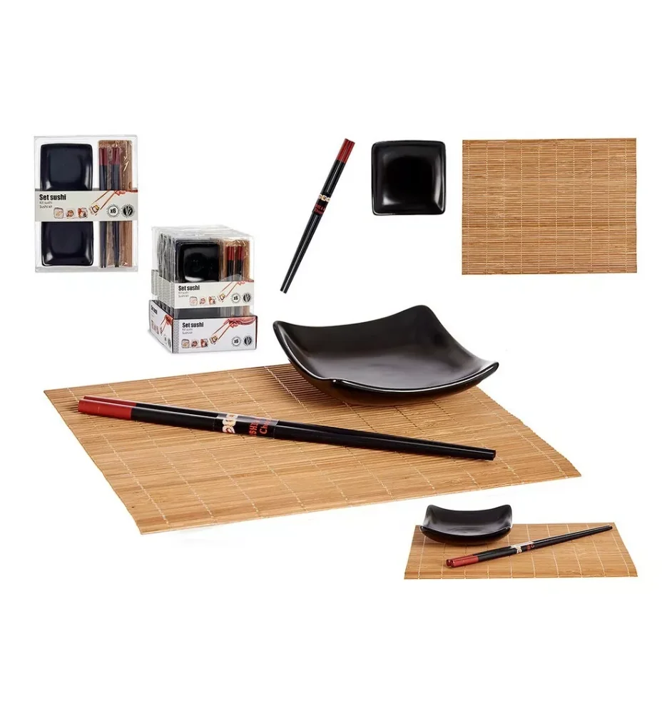 Set 6 Pièces De Sushi En Bambou Noir Et Céramique