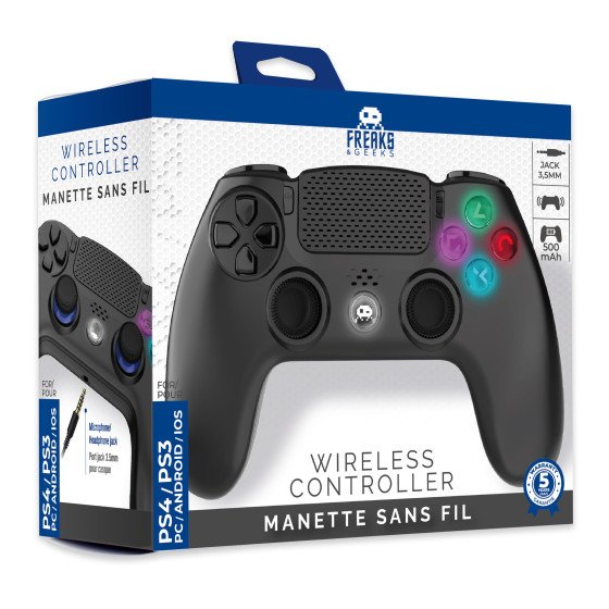 Manette Sans Fil Noire pour PS4 Avec Prise Jack pour casque et boutons lumineux Neuve