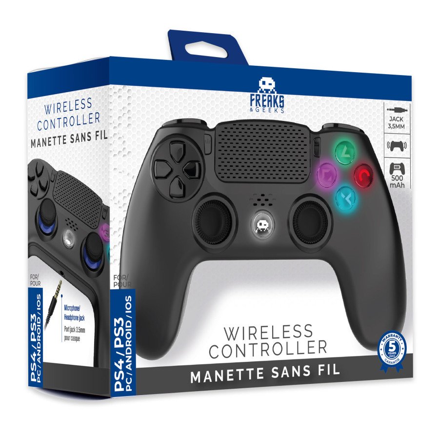 Manette Sans Fil Noire pour PS4 Avec Prise Jack pour casque et boutons lumineux Neuve