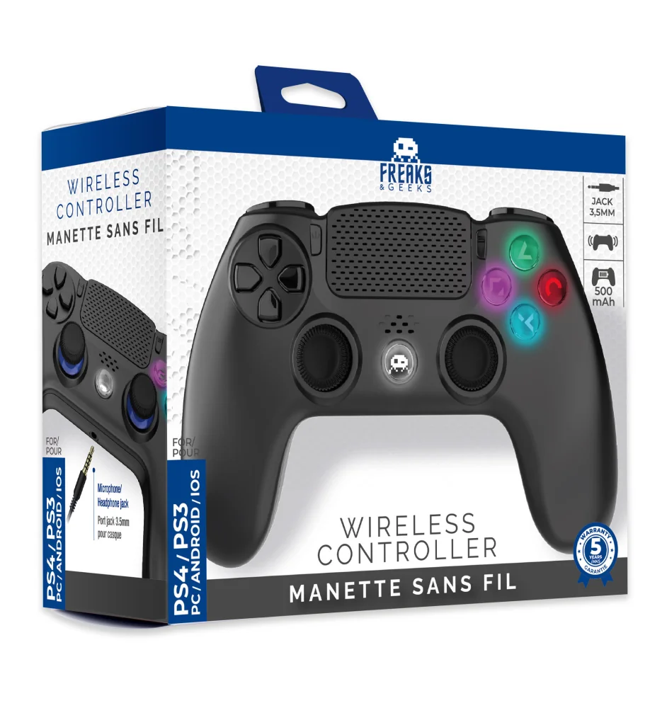 Manette Sans Fil Noire pour PS4 Avec Prise Jack pour casque et boutons lumineux Neuve