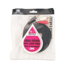 Câble 3.5mm stéreo mâle vers 2 RCA males 3 mètres Neuf