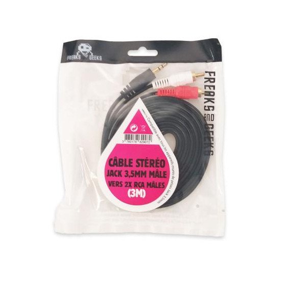 Câble 3.5mm stéreo mâle vers 2 RCA males 3 mètres