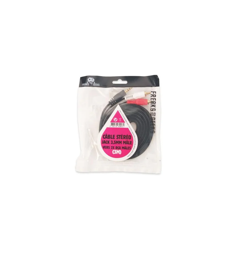 Câble 3.5mm stéreo mâle vers 2 RCA males 3 mètres Neuf