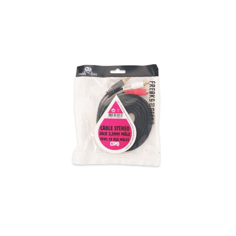 Câble 3.5mm stéreo mâle vers 2 RCA males 3 mètres