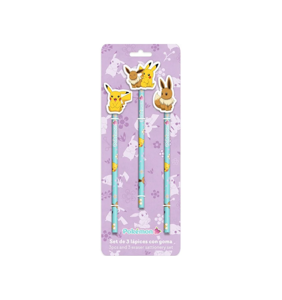 Pokemon Collection Flower Set de 3 Crayons avec Topper