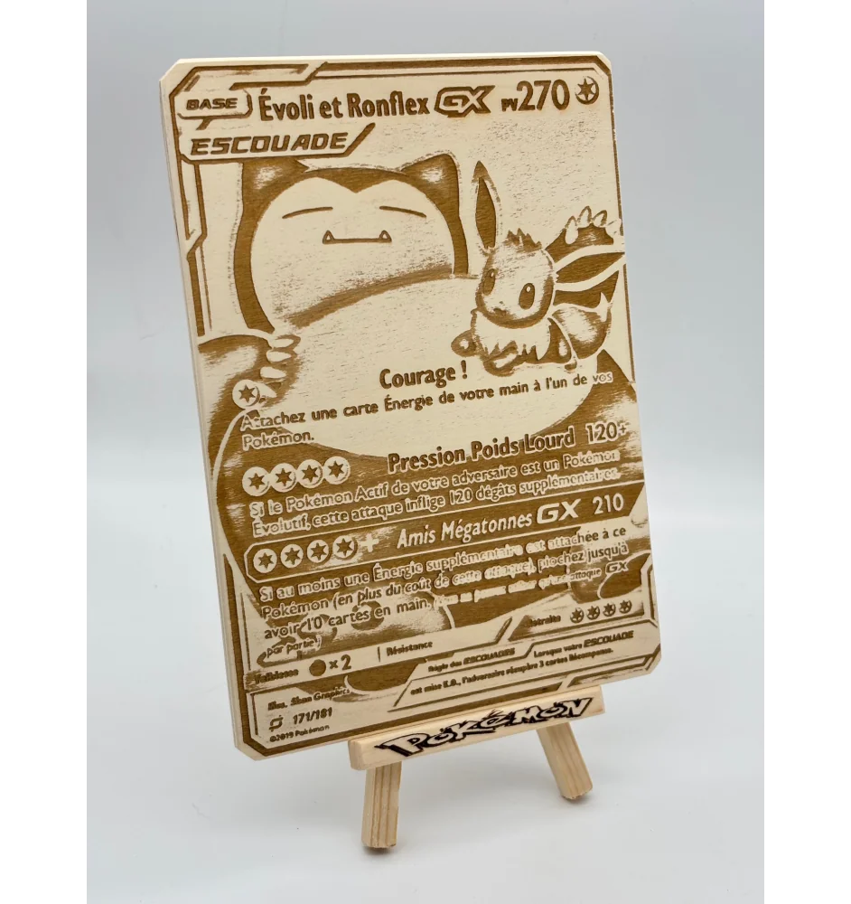 Gravure sur bois : Pokemon Evoli Et Ronflex Gx Escouade 171/181