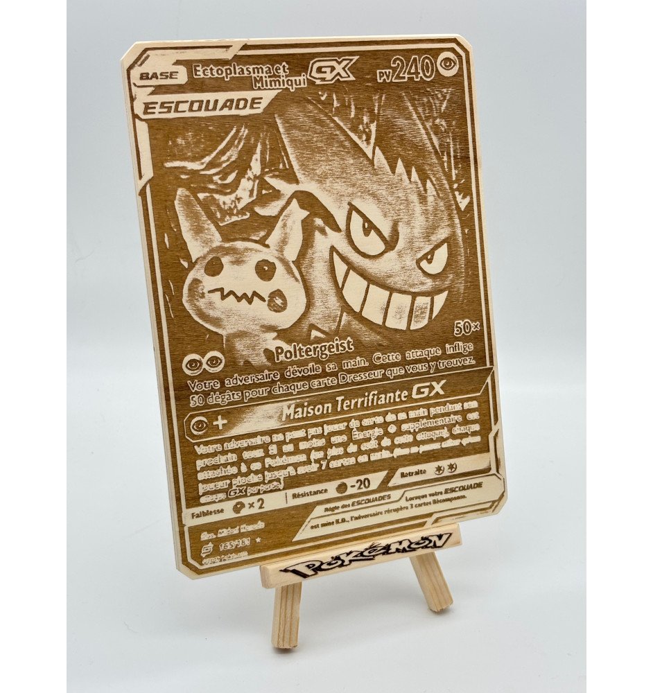Gravure sur bois : Pokemon Ectoplasma Et Mimiqui Gx Escouade 165/181
