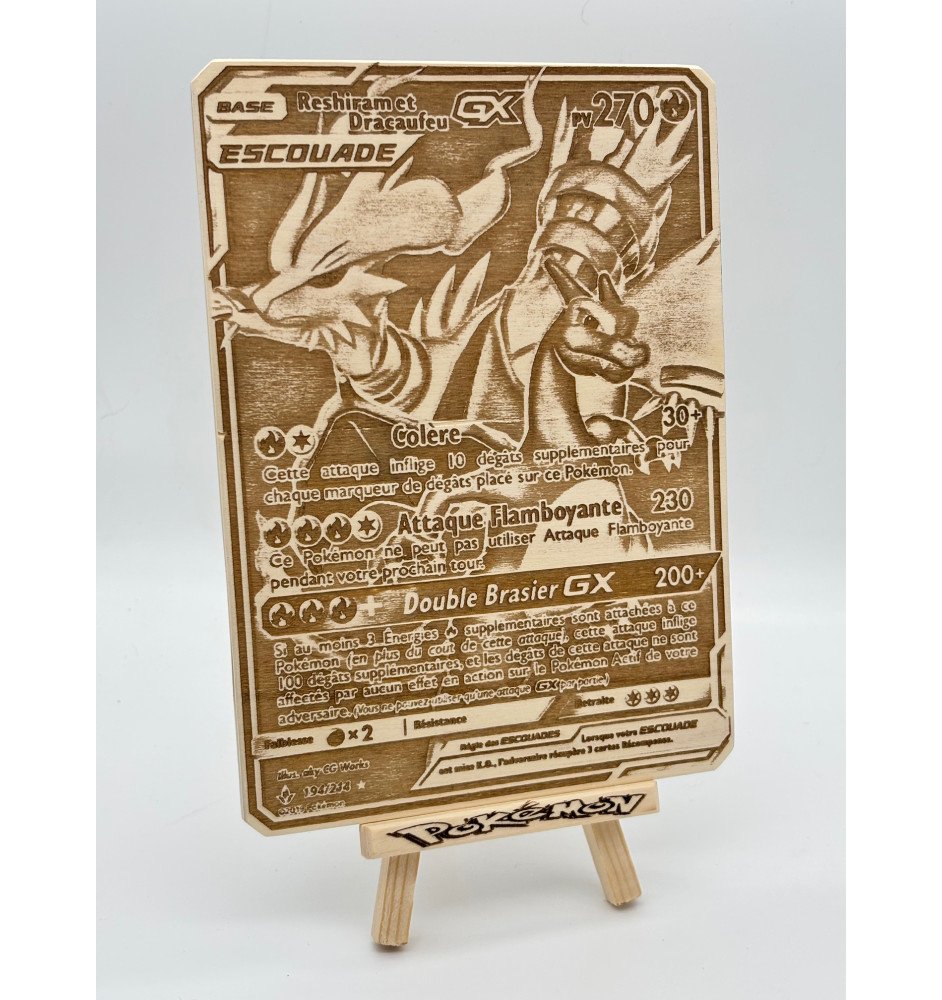 Gravure sur bois : Pokemon Reshiram Et Dracaufeu Gx Escouade 194/214