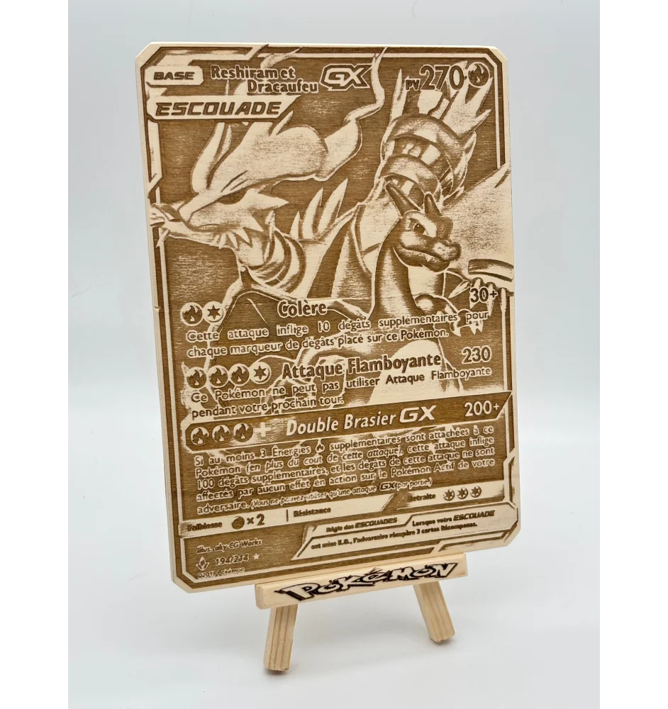 Gravure sur bois : Pokemon Reshiram Et Dracaufeu Gx Escouade 194/214